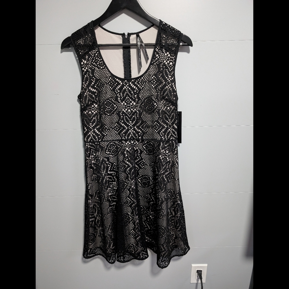 NWT Andrew Marc Black and White Lace Mini Dress